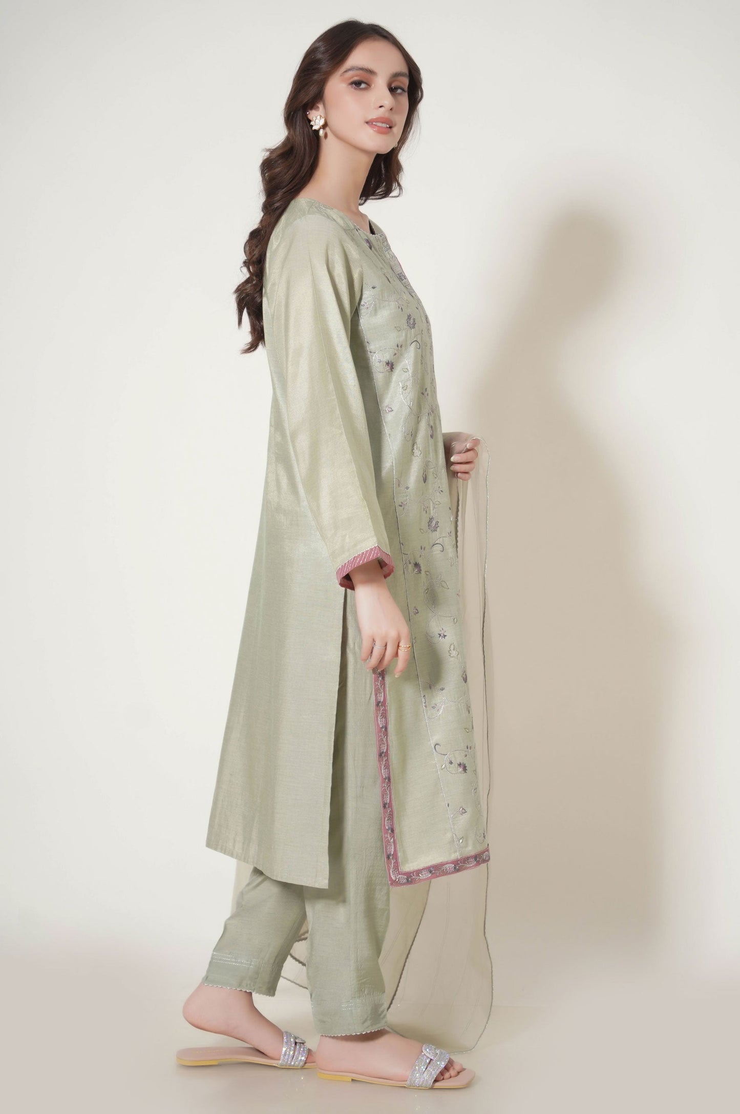 Stitched 3 Piece Cotton Mysuri Embroidered Outfit
