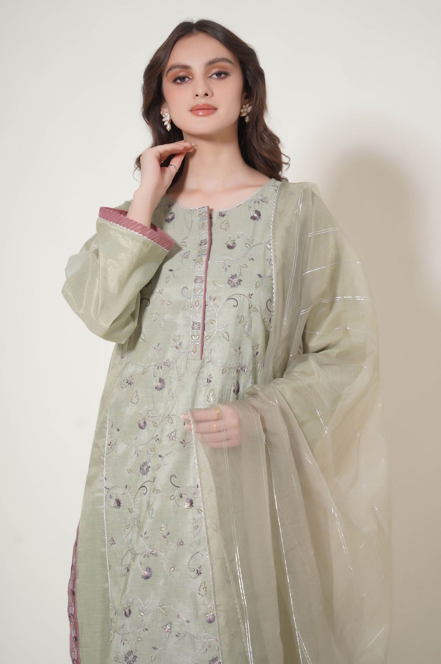 Stitched 3 Piece Cotton Mysuri Embroidered Outfit