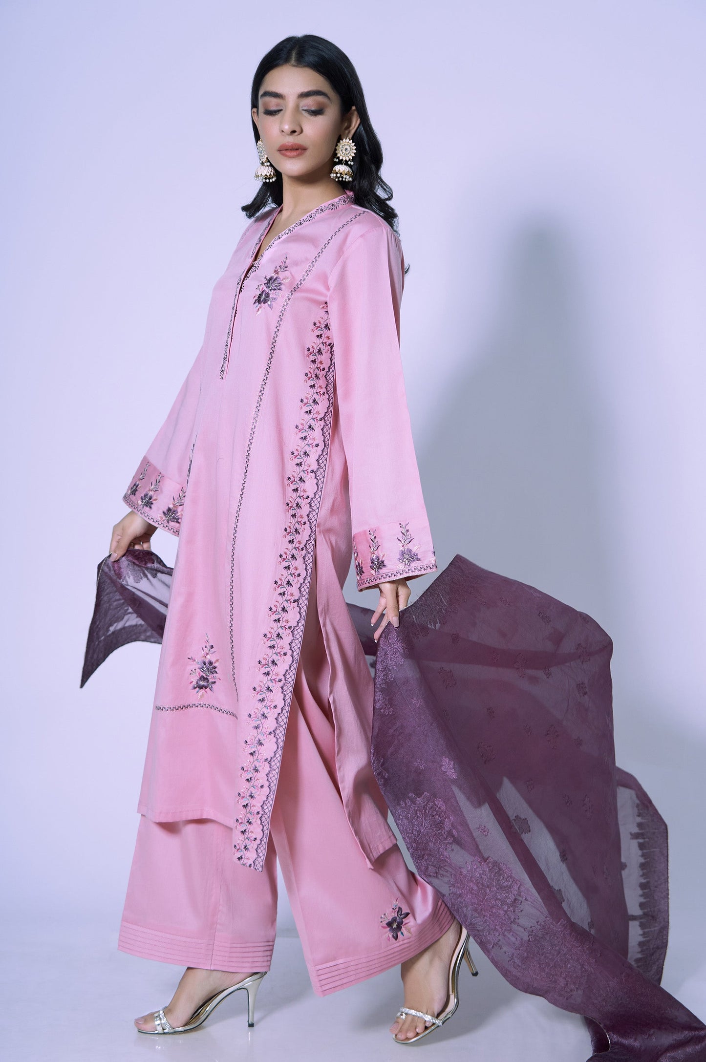 Stitched 3 Piece Cotton Silk Embroidered Outfit