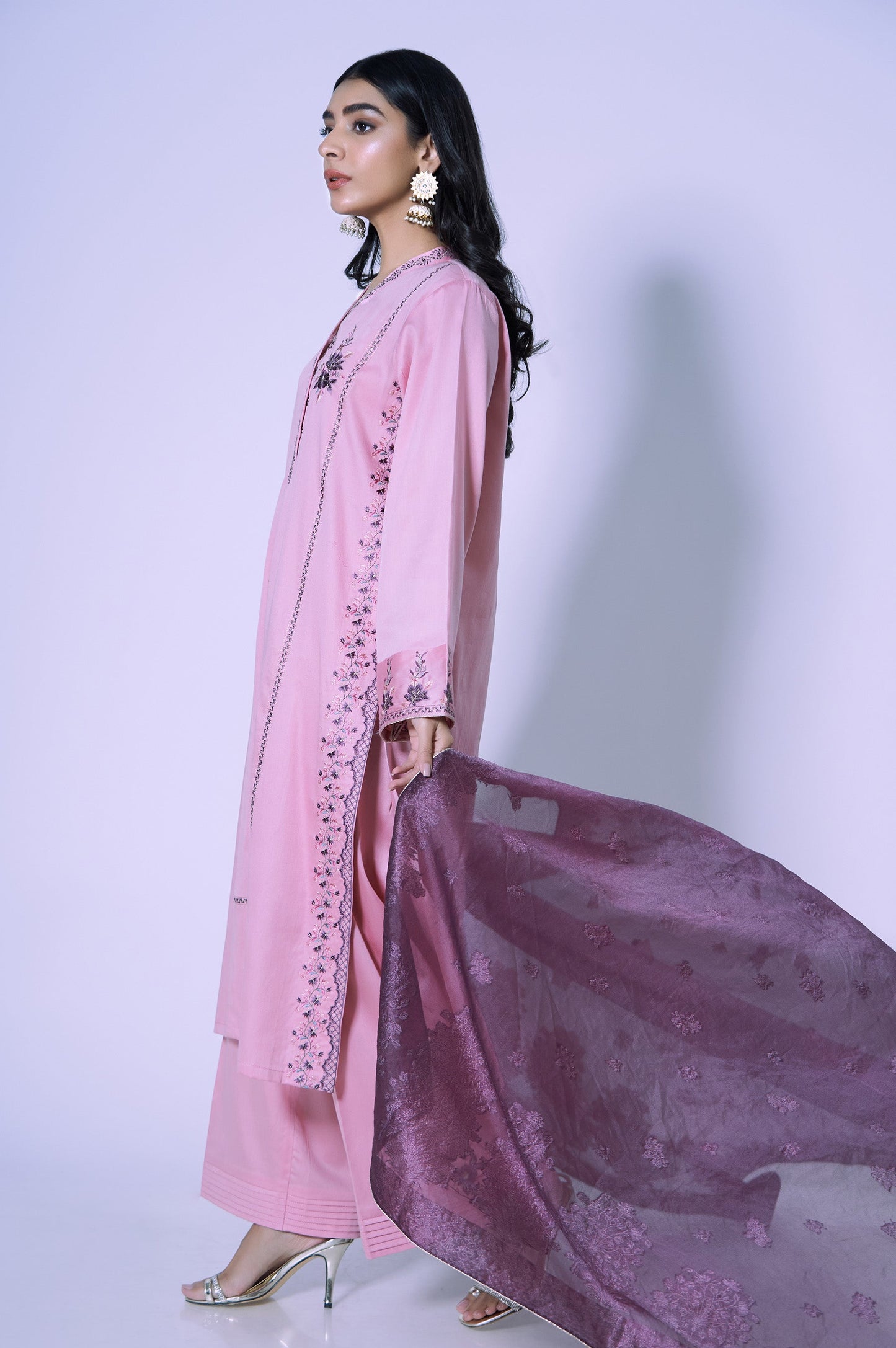 Stitched 3 Piece Cotton Silk Embroidered Outfit