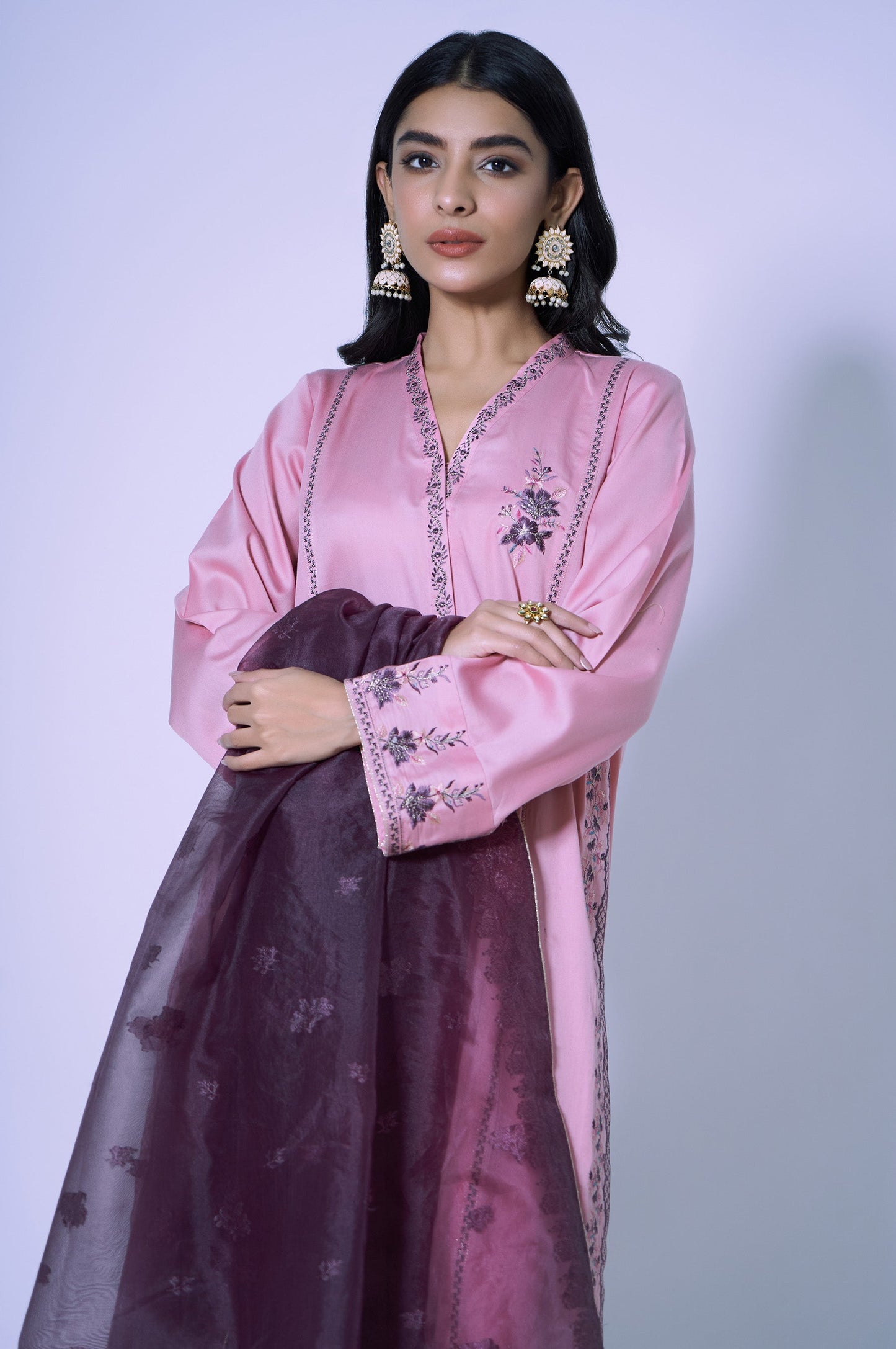 Stitched 3 Piece Cotton Silk Embroidered Outfit