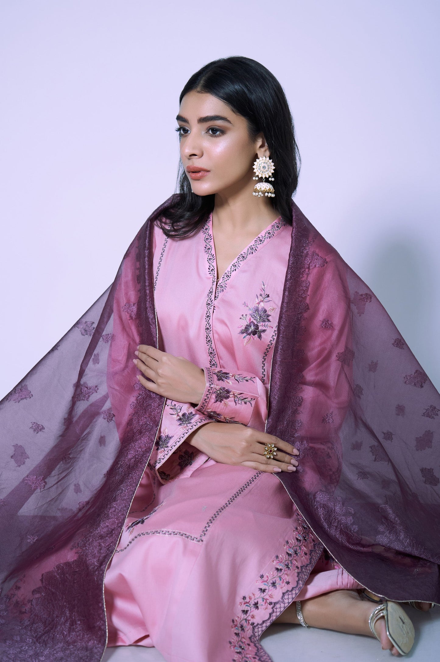 Stitched 3 Piece Cotton Silk Embroidered Outfit