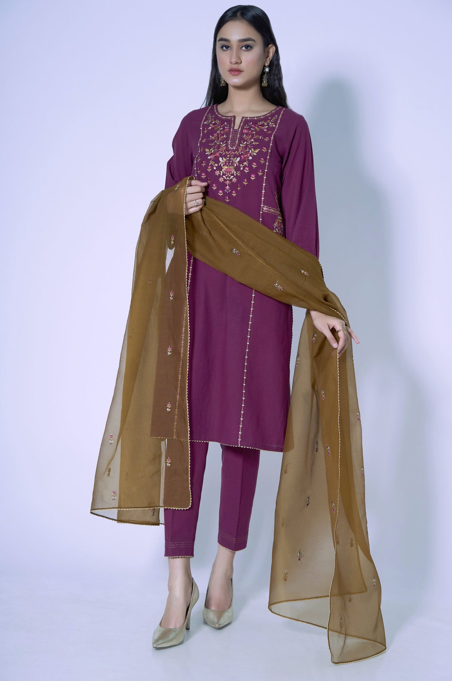 Stitched 3 Piece Cambric Embroidered Suit