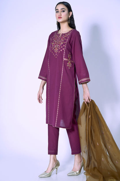 Stitched 3 Piece Cambric Embroidered Suit