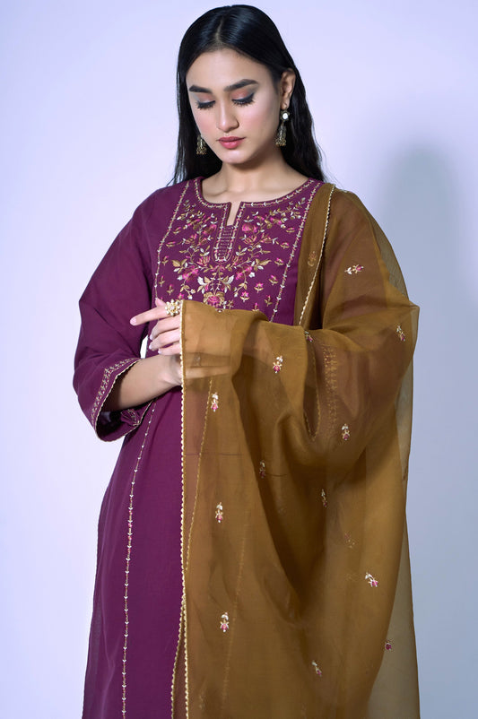 Stitched 3 Piece Cambric Embroidered Suit