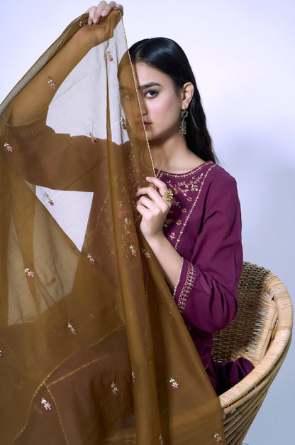 Stitched 3 Piece Cambric Embroidered Suit