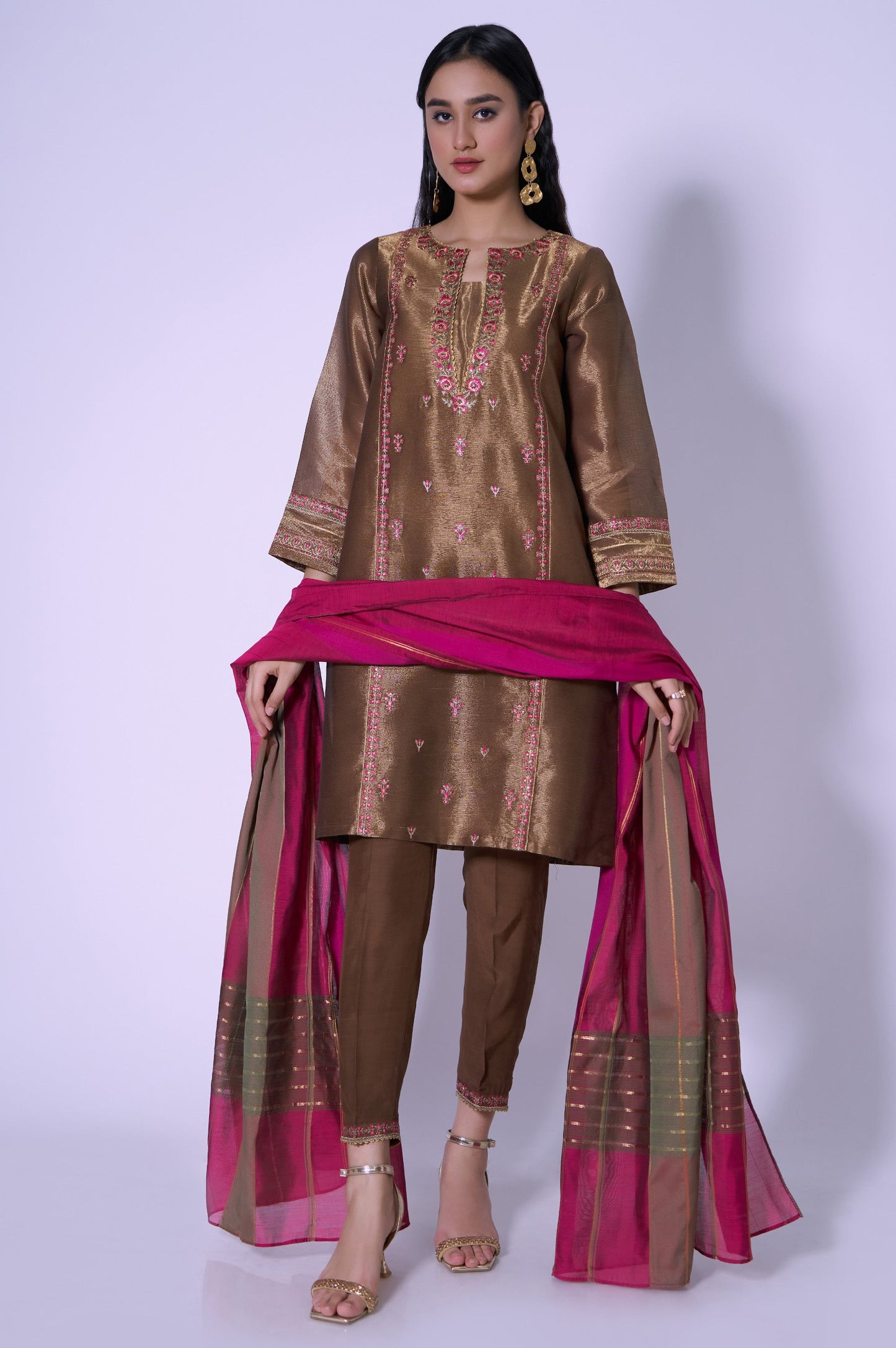 Stitched 3 Piece Mysuri Net Embroidered Outfit