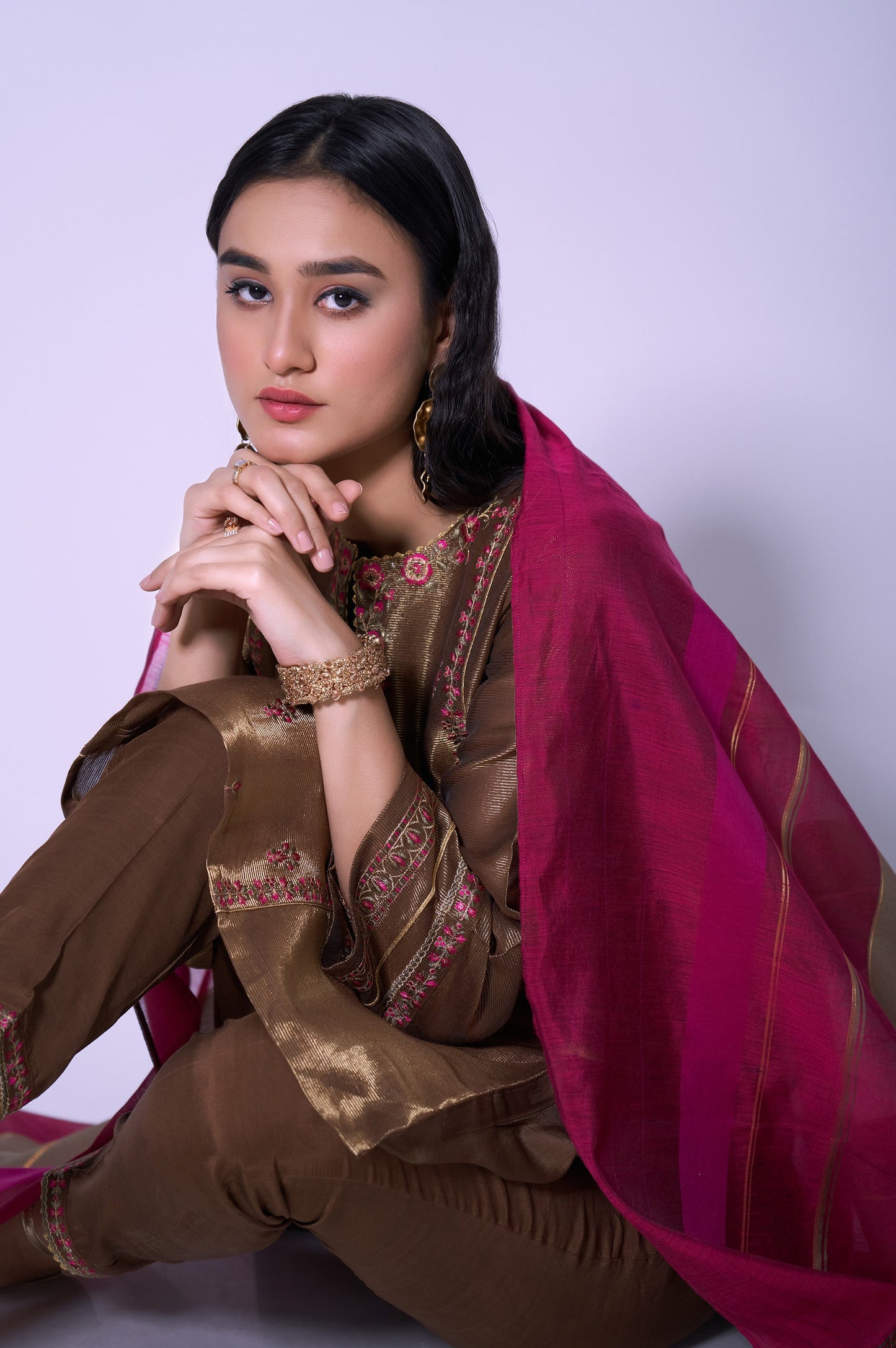 Stitched 3 Piece Mysuri Net Embroidered Outfit