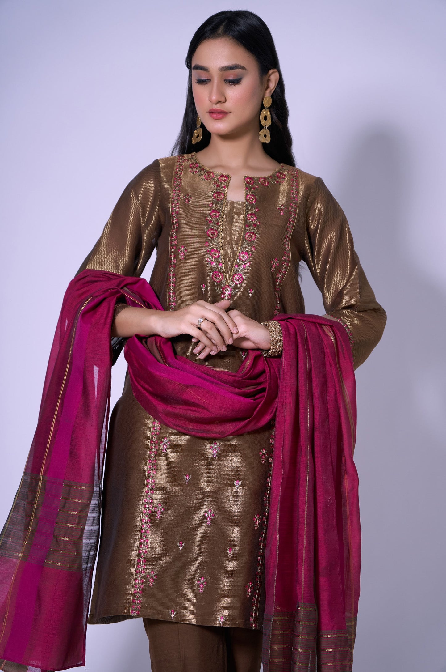 Stitched 3 Piece Mysuri Net Embroidered Outfit