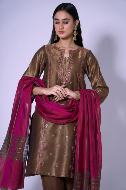 Stitched 3 Piece Mysuri Net Embroidered Outfit