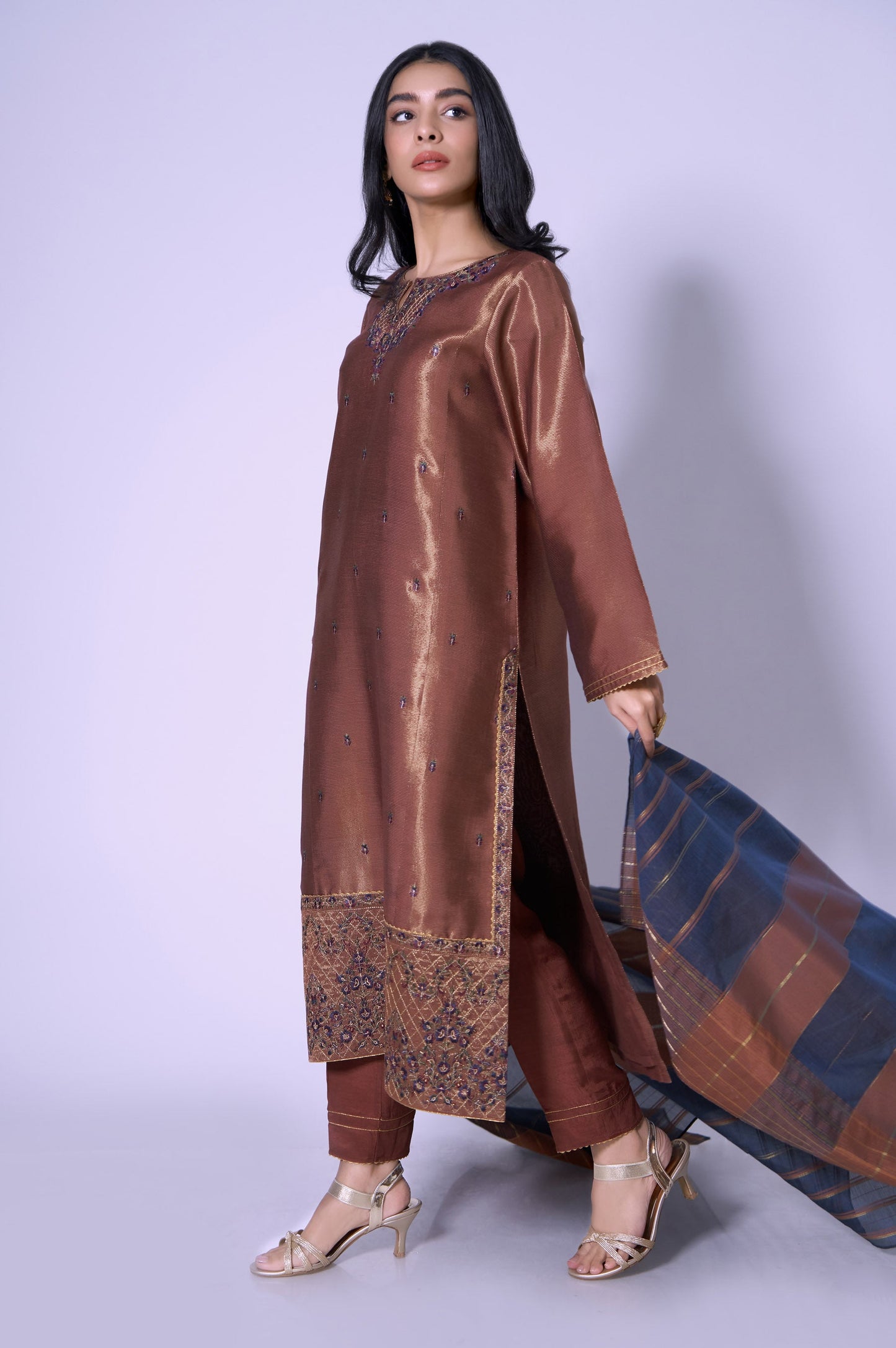 Stitched 3 Piece Mysuri Net Embroidered Outfit