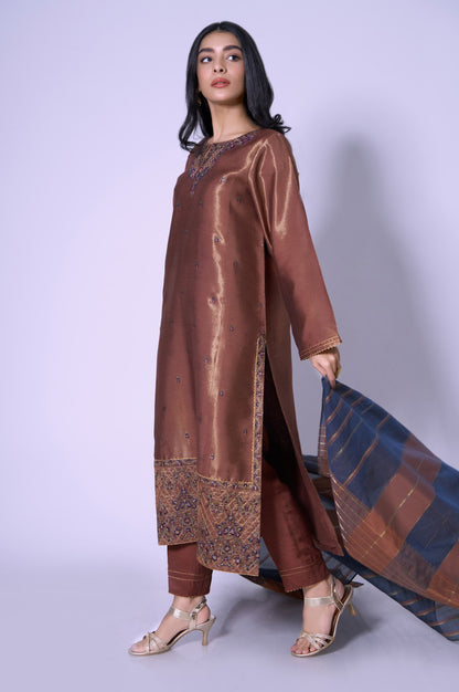 Stitched 3 Piece Mysuri Net Embroidered Outfit