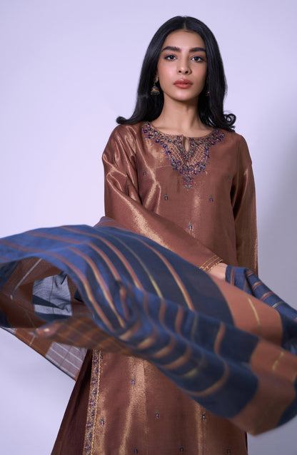 Stitched 3 Piece Mysuri Net Embroidered Outfit