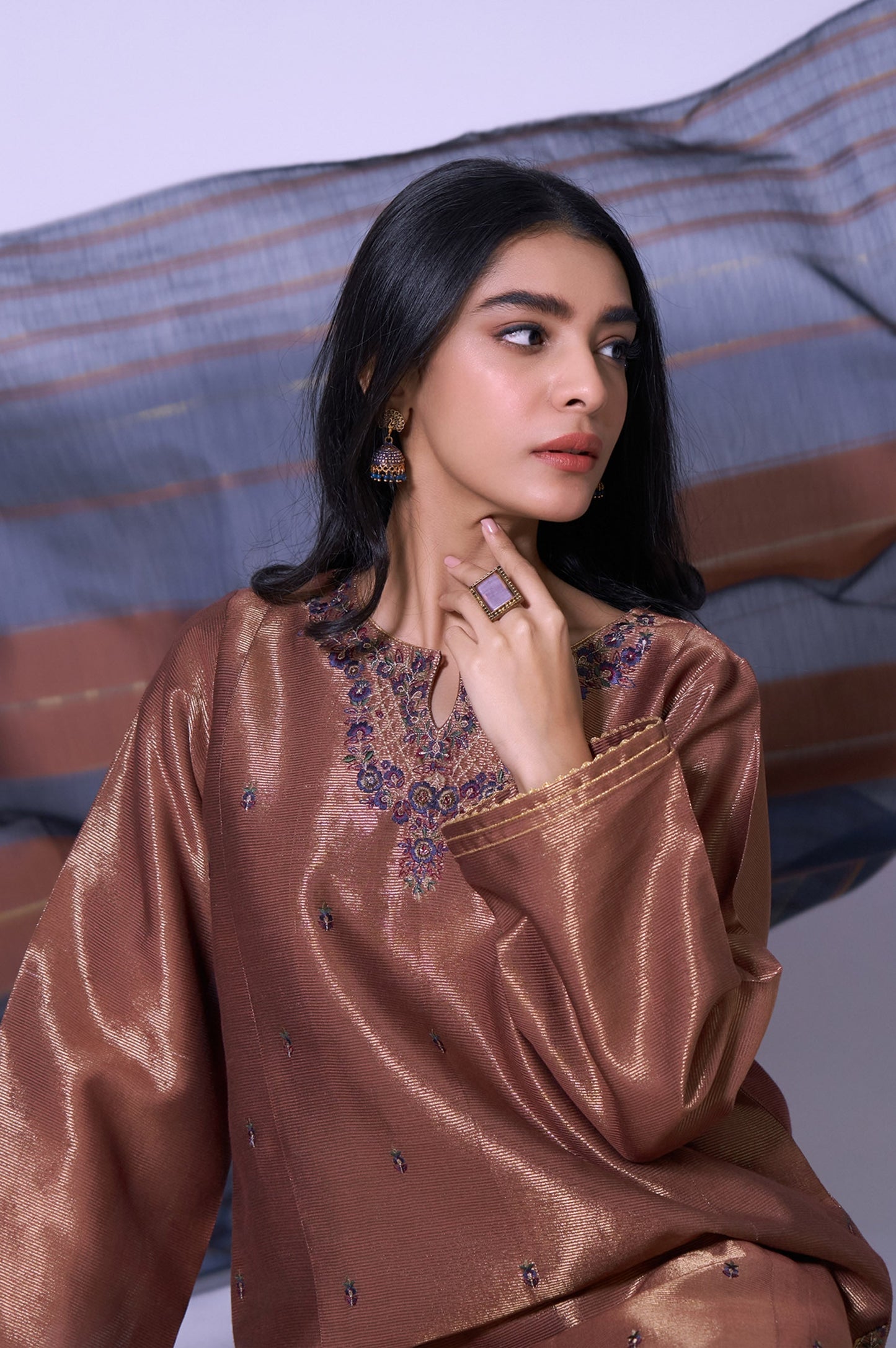 Stitched 3 Piece Mysuri Net Embroidered Outfit