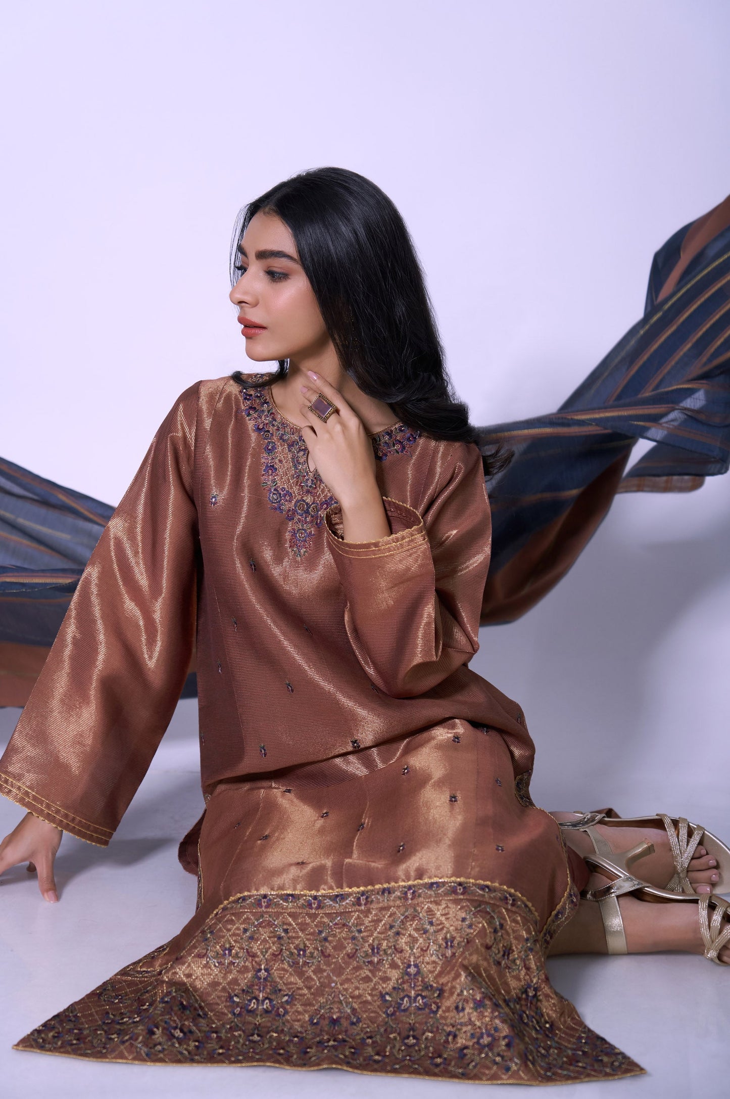 Stitched 3 Piece Mysuri Net Embroidered Outfit