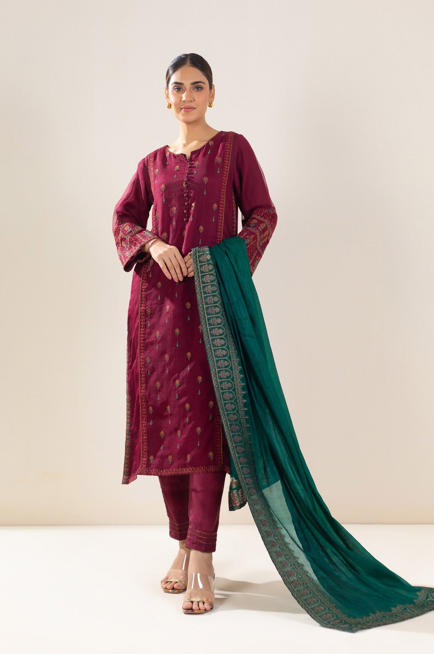 Stitched 3 Piece Embroidered Organza Outfit