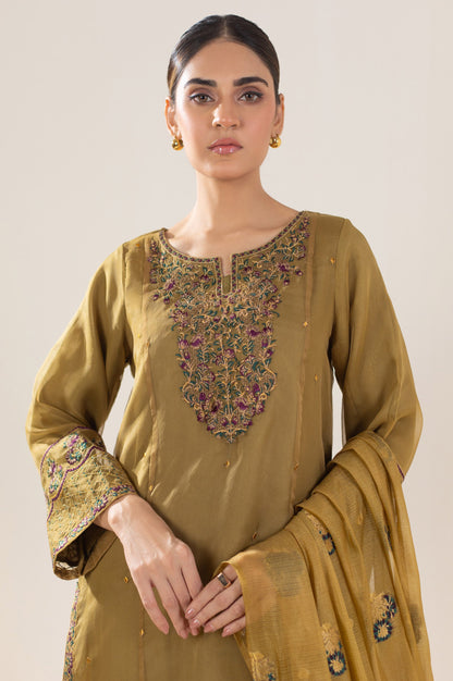 Stitched 3 Piece Embroidered Organza Suit