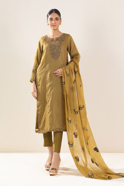 Stitched 3 Piece Embroidered Organza Suit