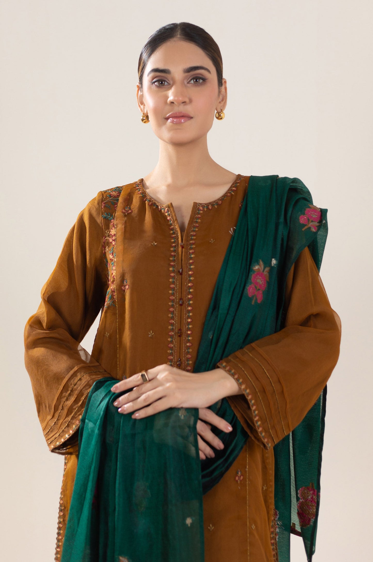 Stitched 3 Piece Embroidered Organza Outfit