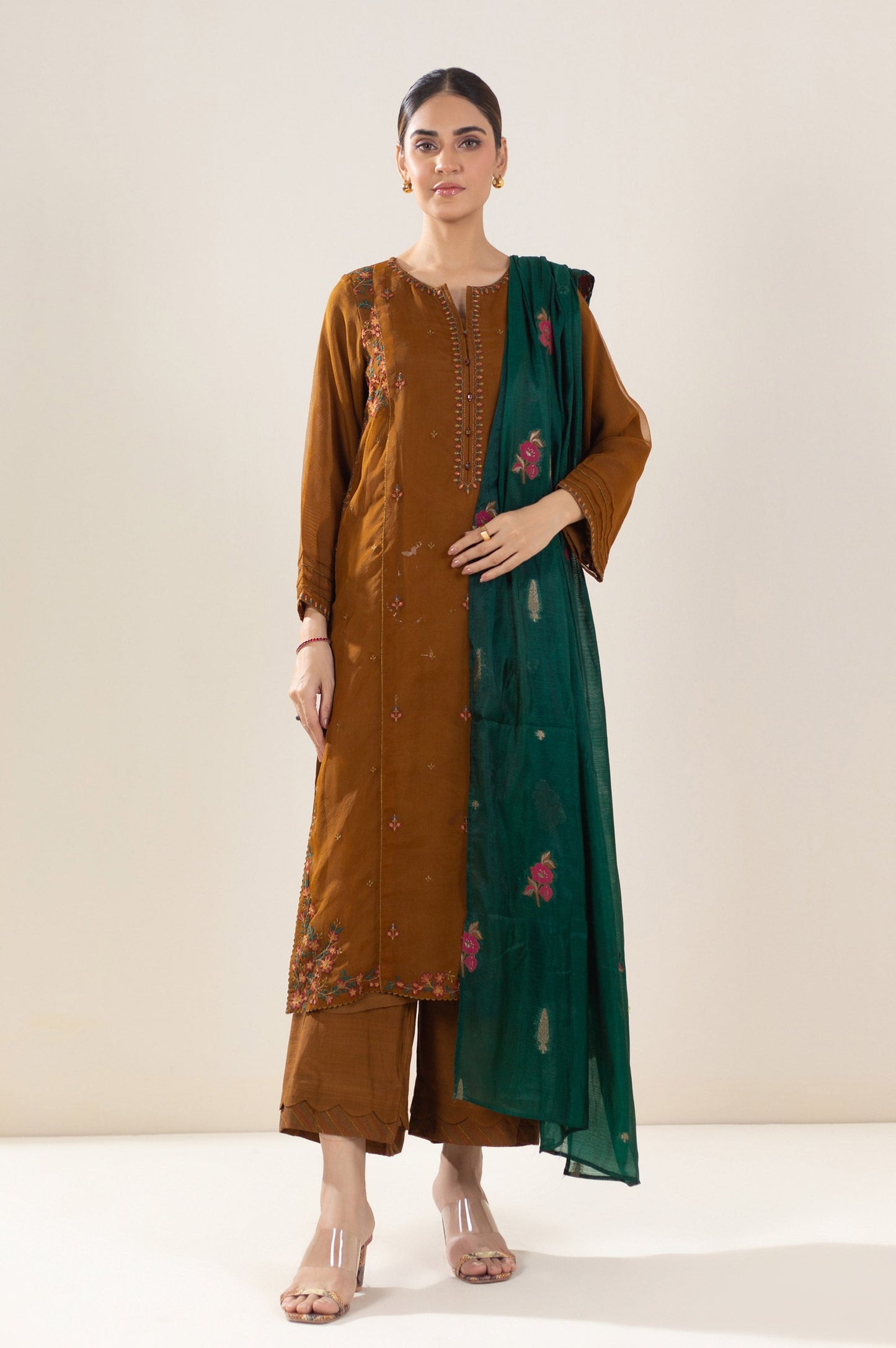 Stitched 3 Piece Embroidered Organza Outfit