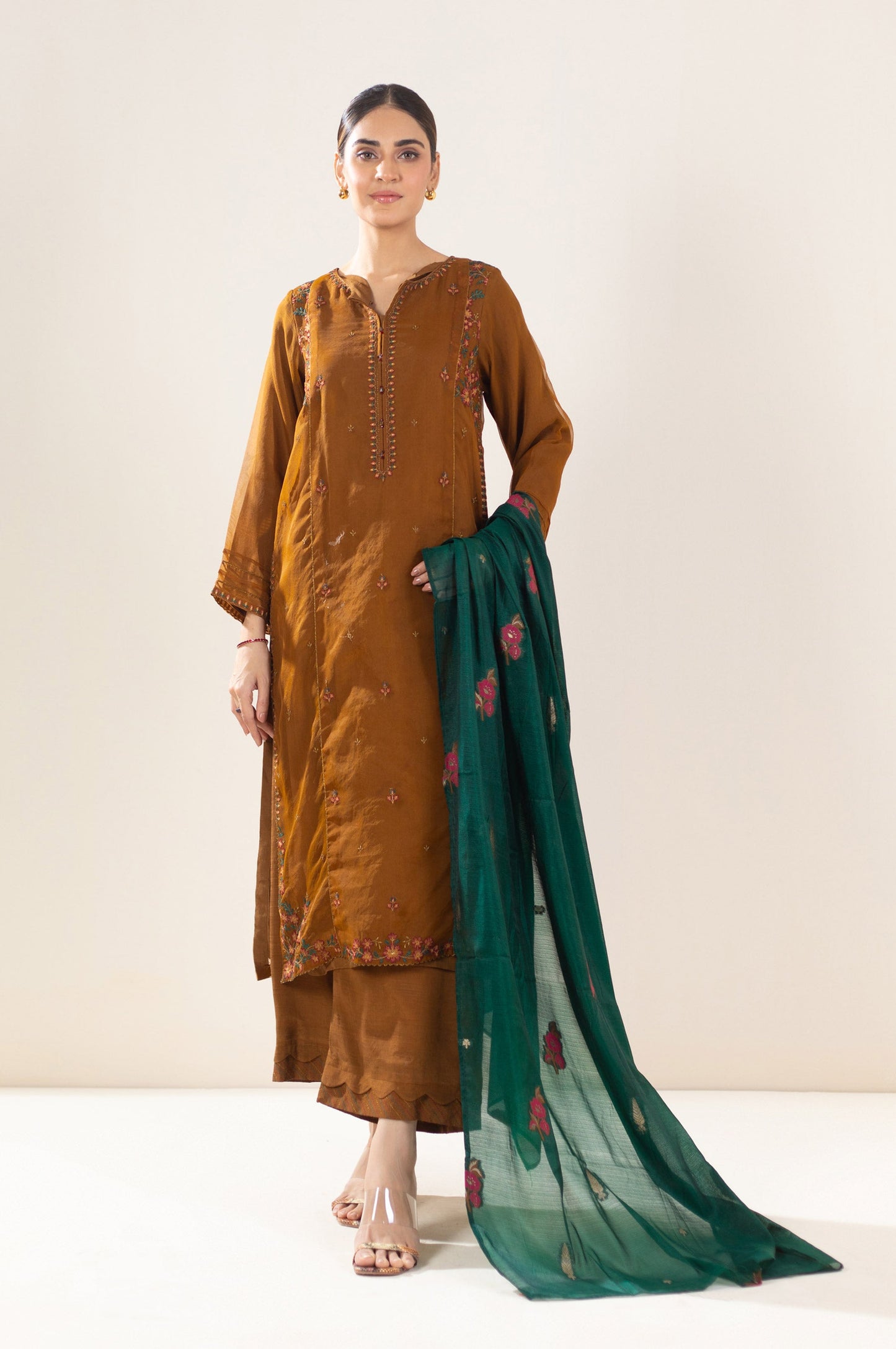 Stitched 3 Piece Embroidered Organza Outfit