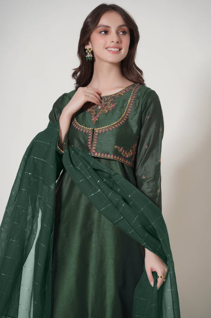 Stitched 3 Piece Embroidered Cotton Net Outfit