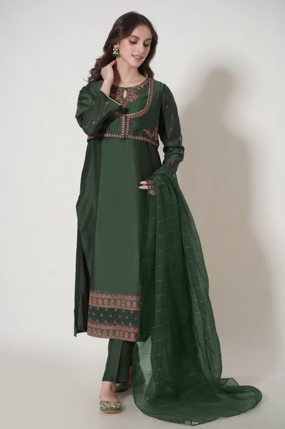 Stitched 3 Piece Embroidered Cotton Net Outfit