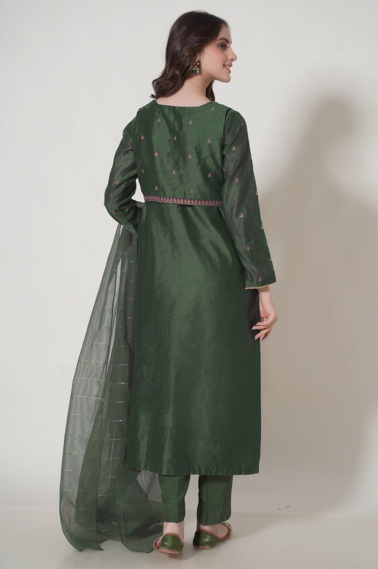 Stitched 3 Piece Embroidered Cotton Net Outfit