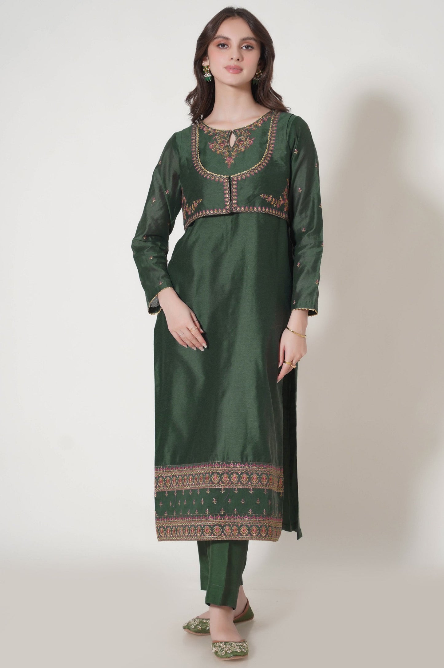 Stitched 3 Piece Embroidered Cotton Net Outfit