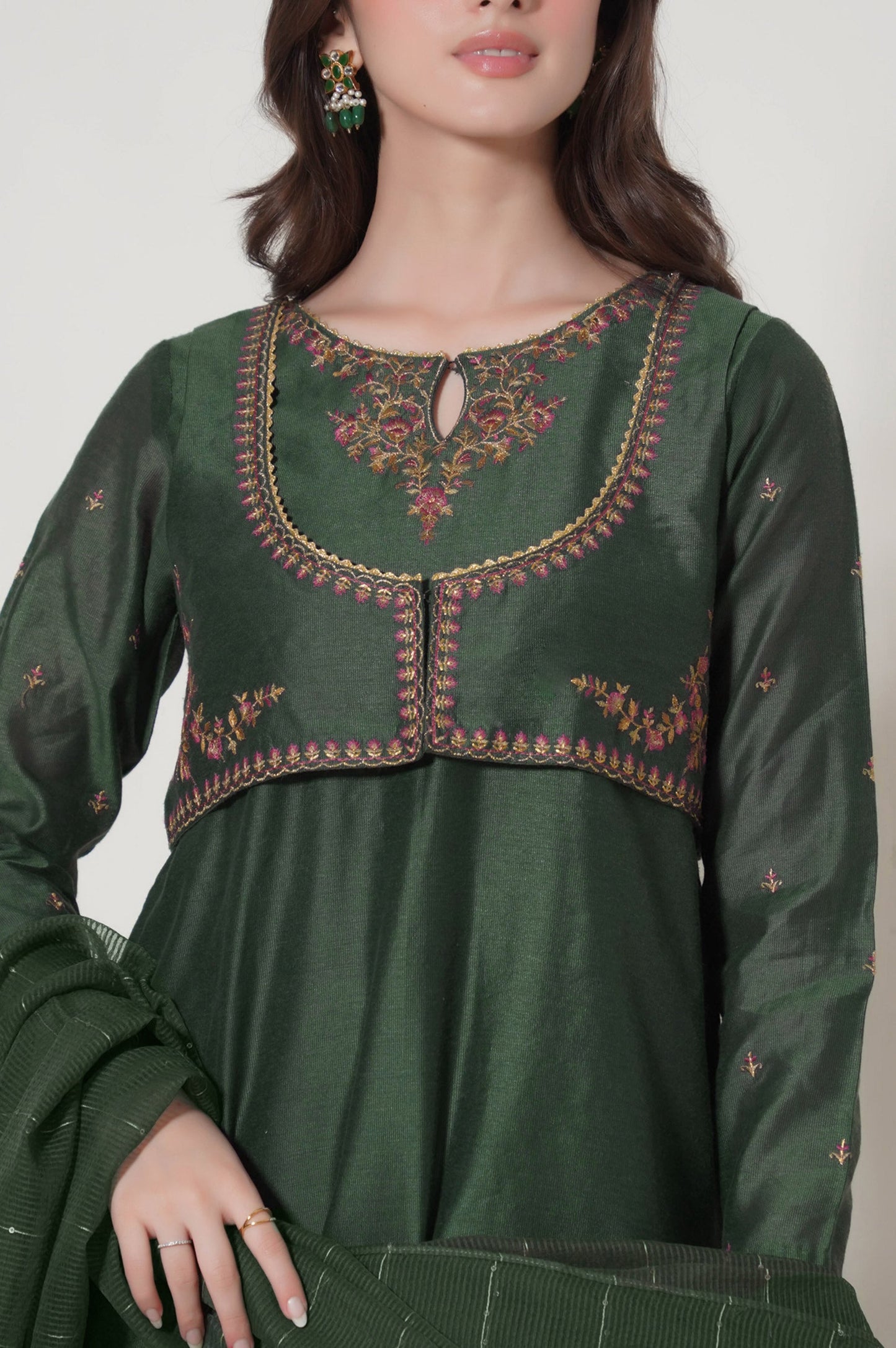 Stitched 3 Piece Embroidered Cotton Net Outfit