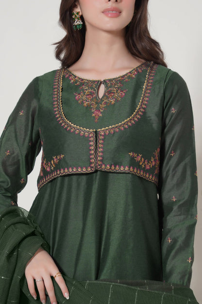 Stitched 3 Piece Embroidered Cotton Net Outfit