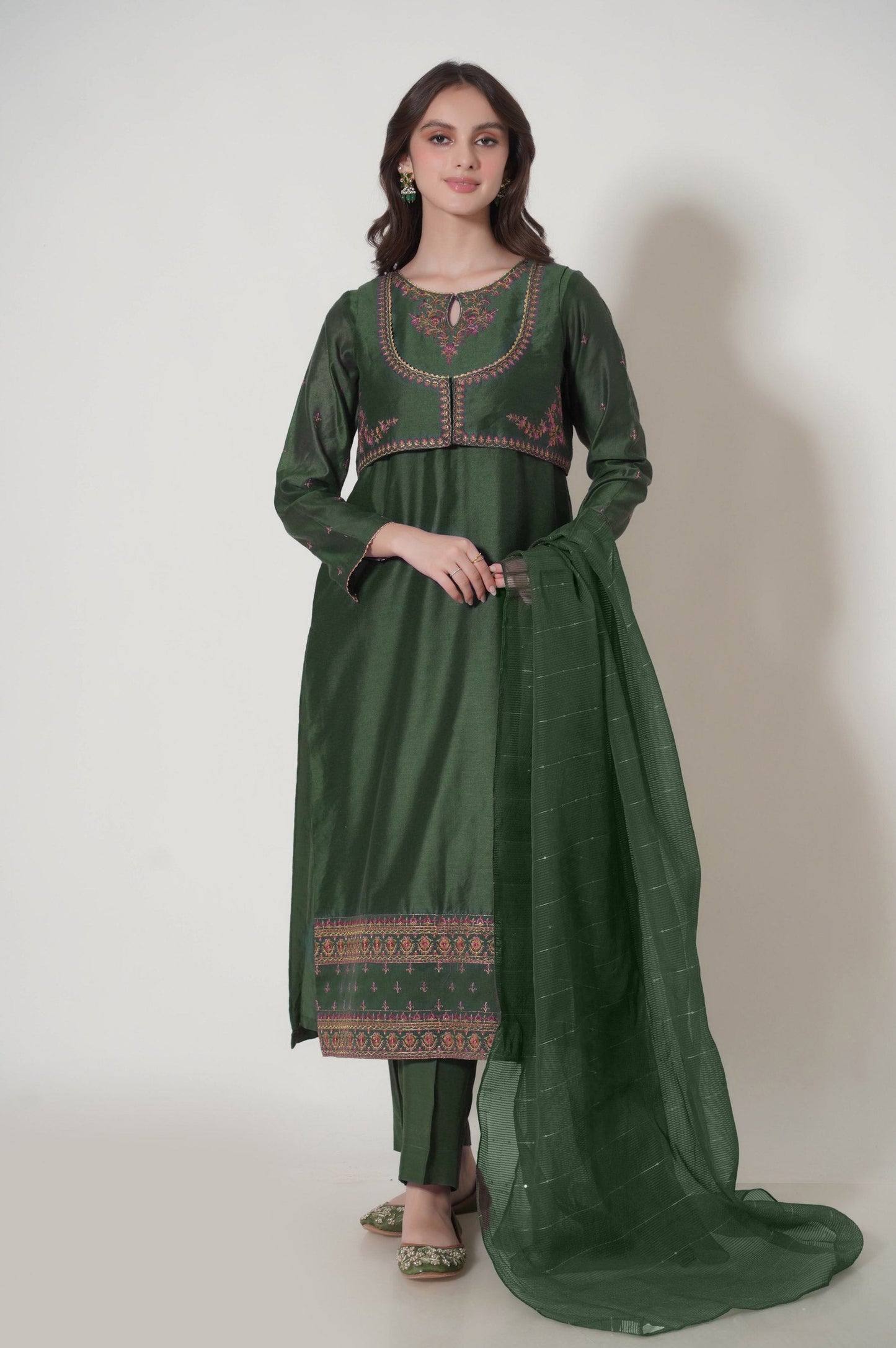 Stitched 3 Piece Embroidered Cotton Net Outfit