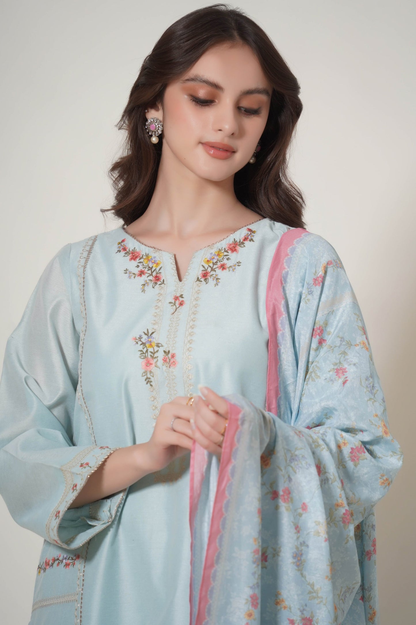 Stitched 3 Piece Cotton Net Embroidered Outfit