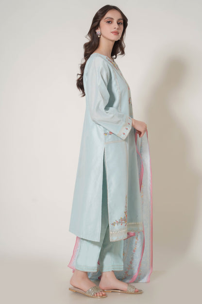 Stitched 3 Piece Cotton Net Embroidered Outfit