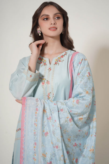 Stitched 3 Piece Cotton Net Embroidered Outfit