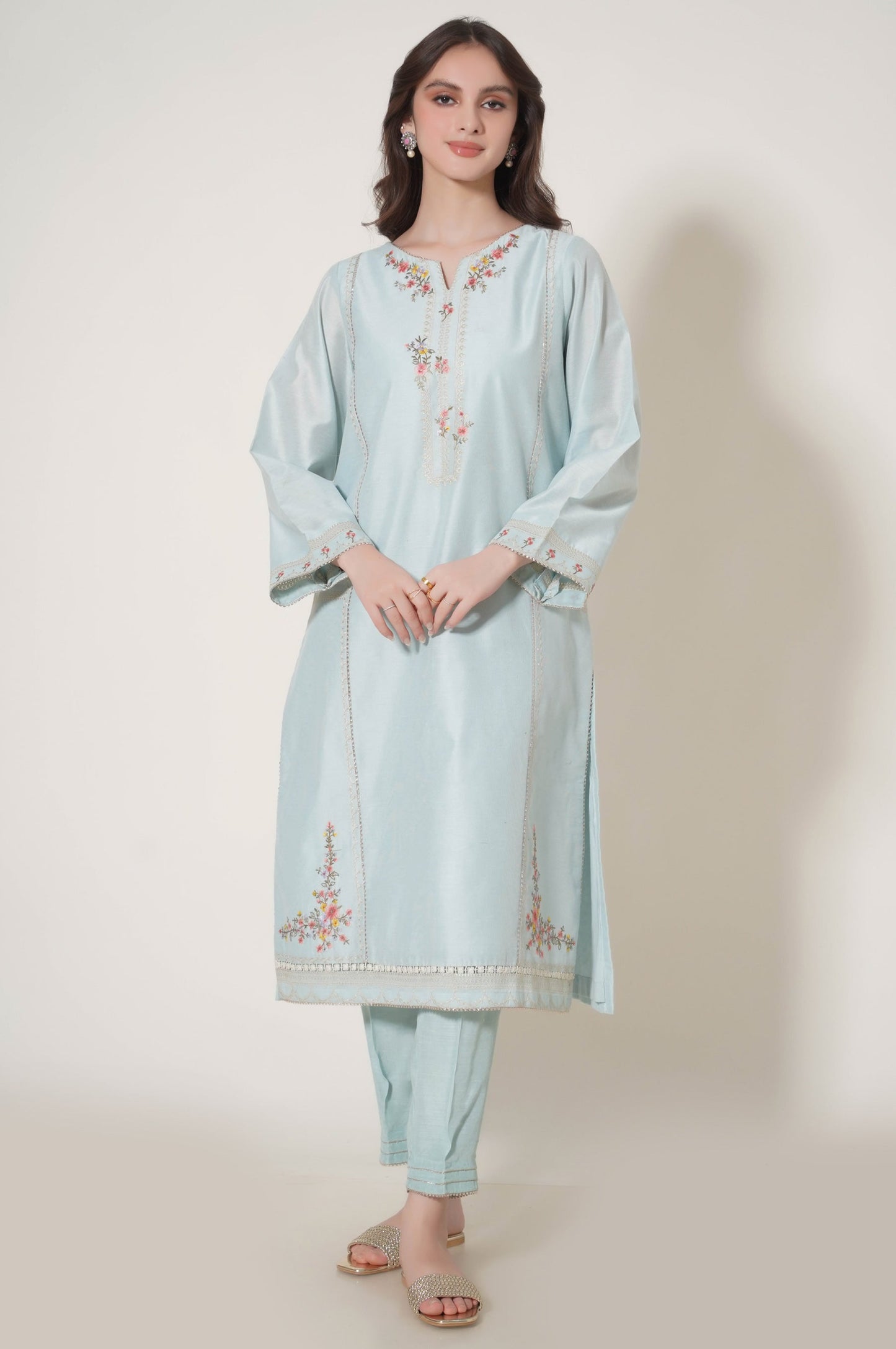 Stitched 3 Piece Cotton Net Embroidered Outfit