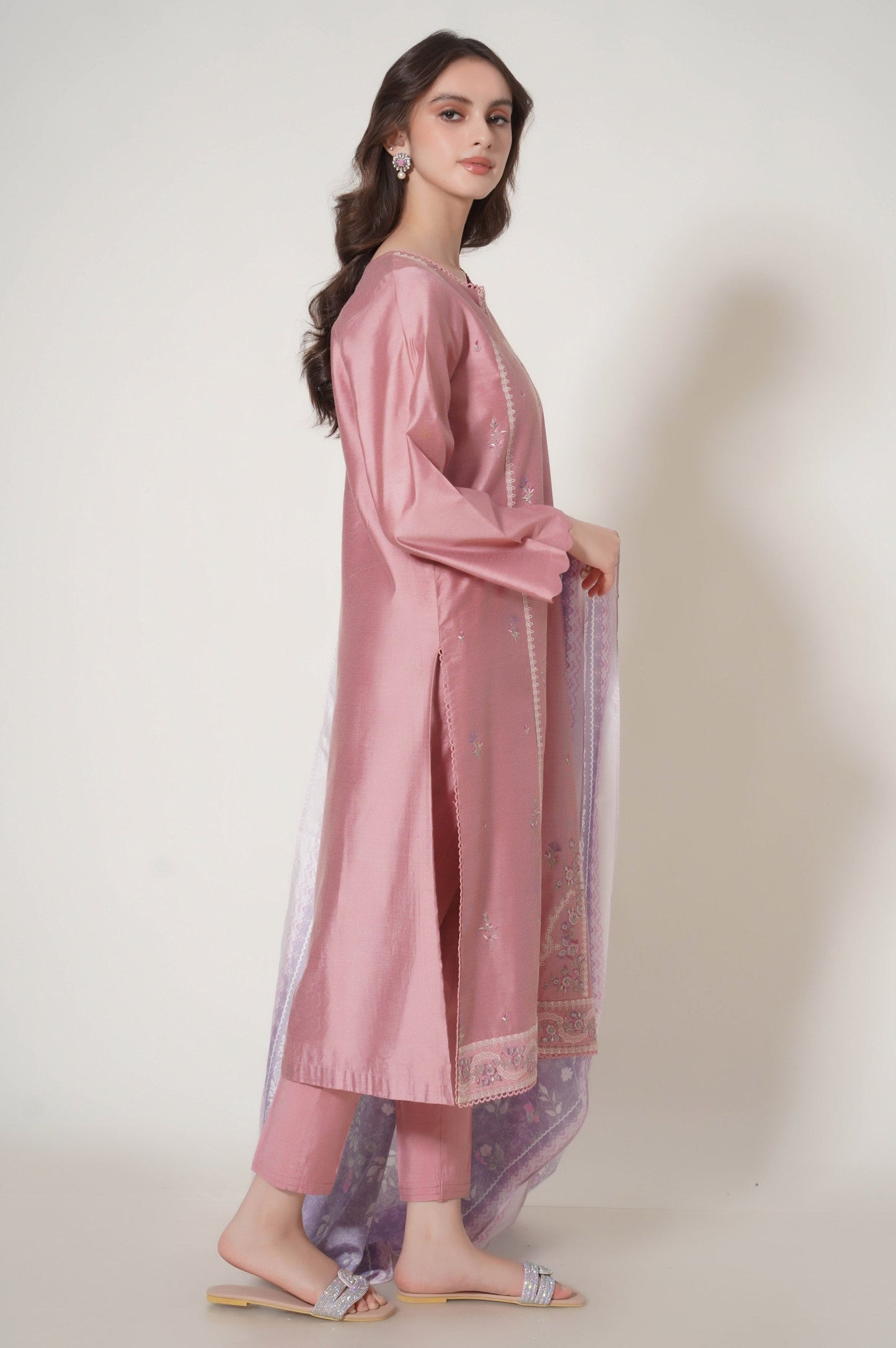 Stitched 3 Piece Embroidered Cotton Net Outfit