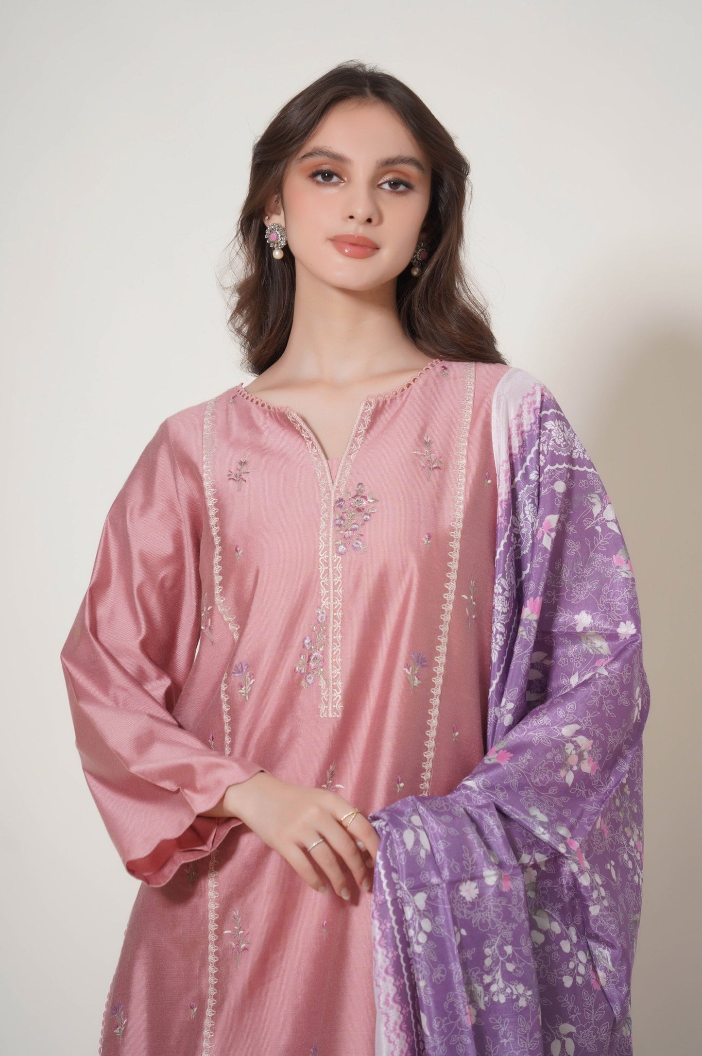 Stitched 3 Piece Embroidered Cotton Net Outfit