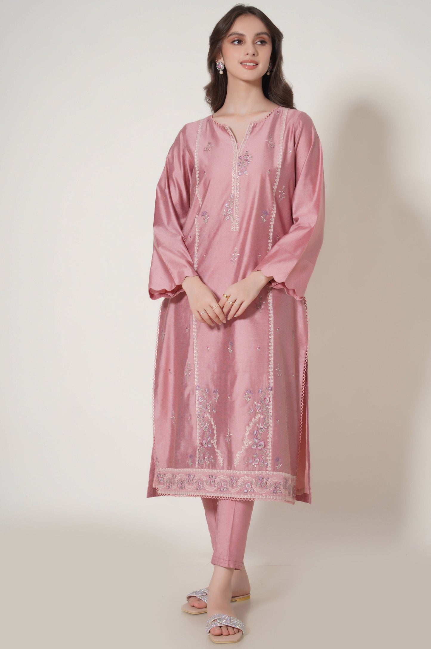 Stitched 3 Piece Embroidered Cotton Net Outfit