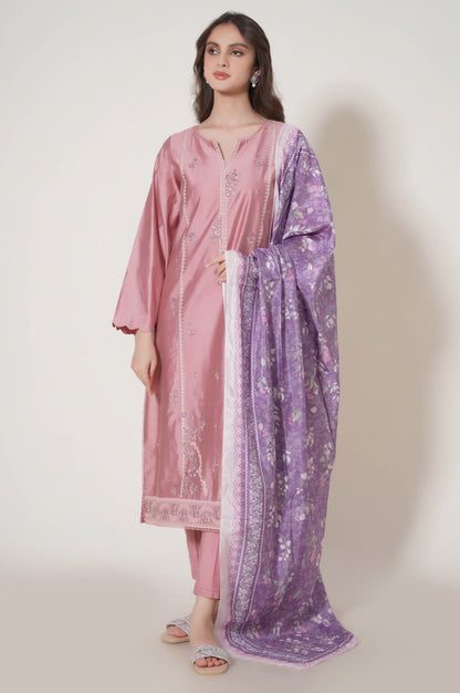 Stitched 3 Piece Embroidered Cotton Net Outfit