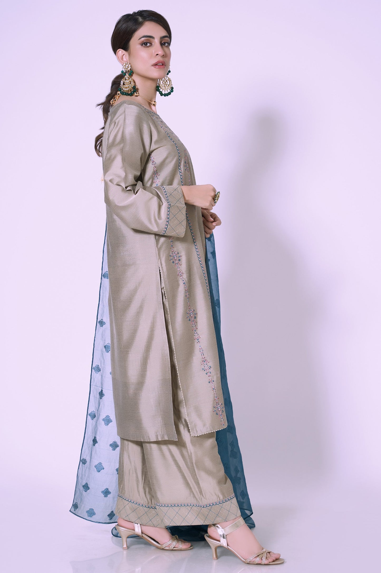 Stitched 3 Piece Cotton Silk Embroidered Outfit