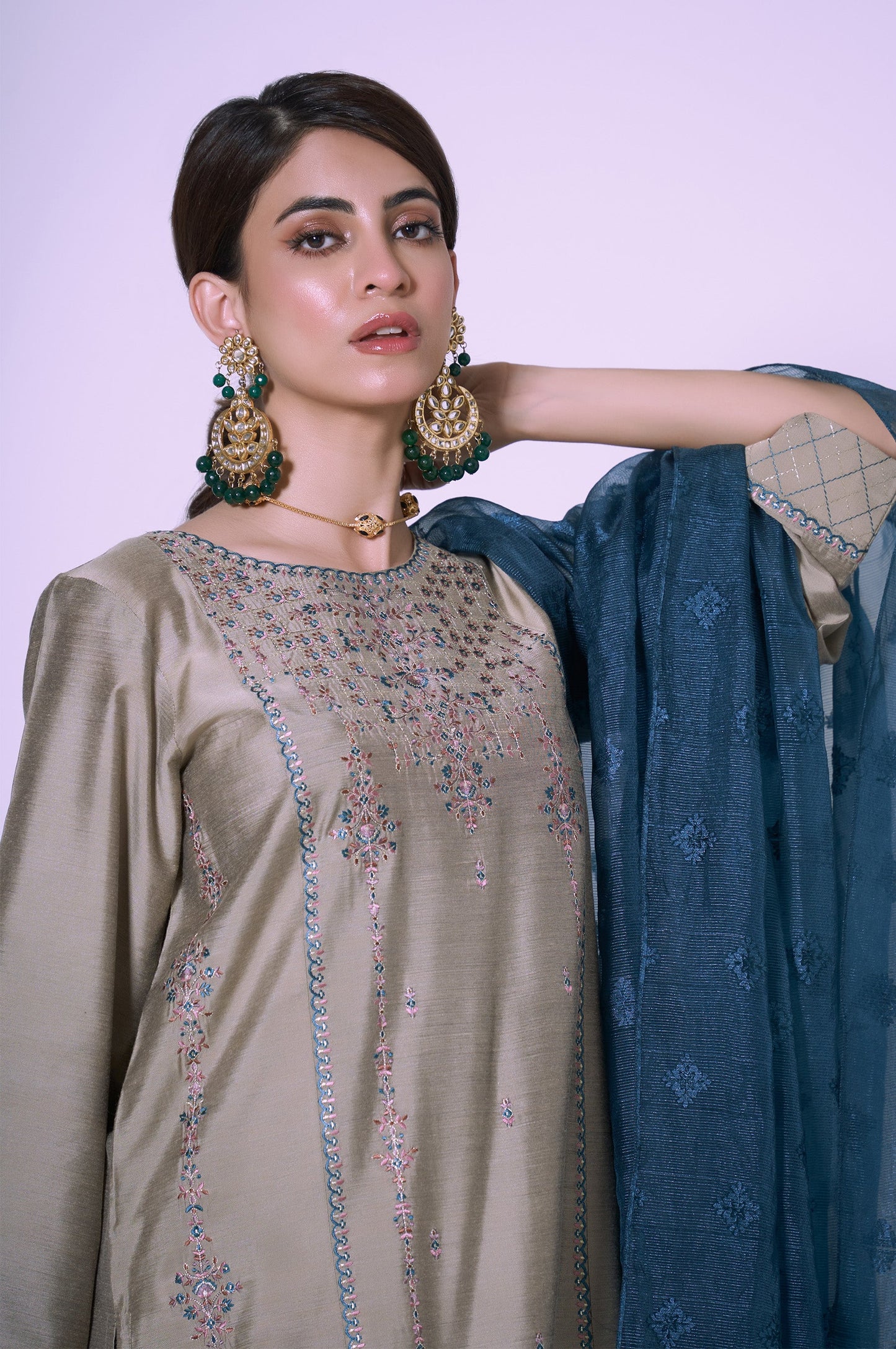 Stitched 3 Piece Cotton Silk Embroidered Outfit