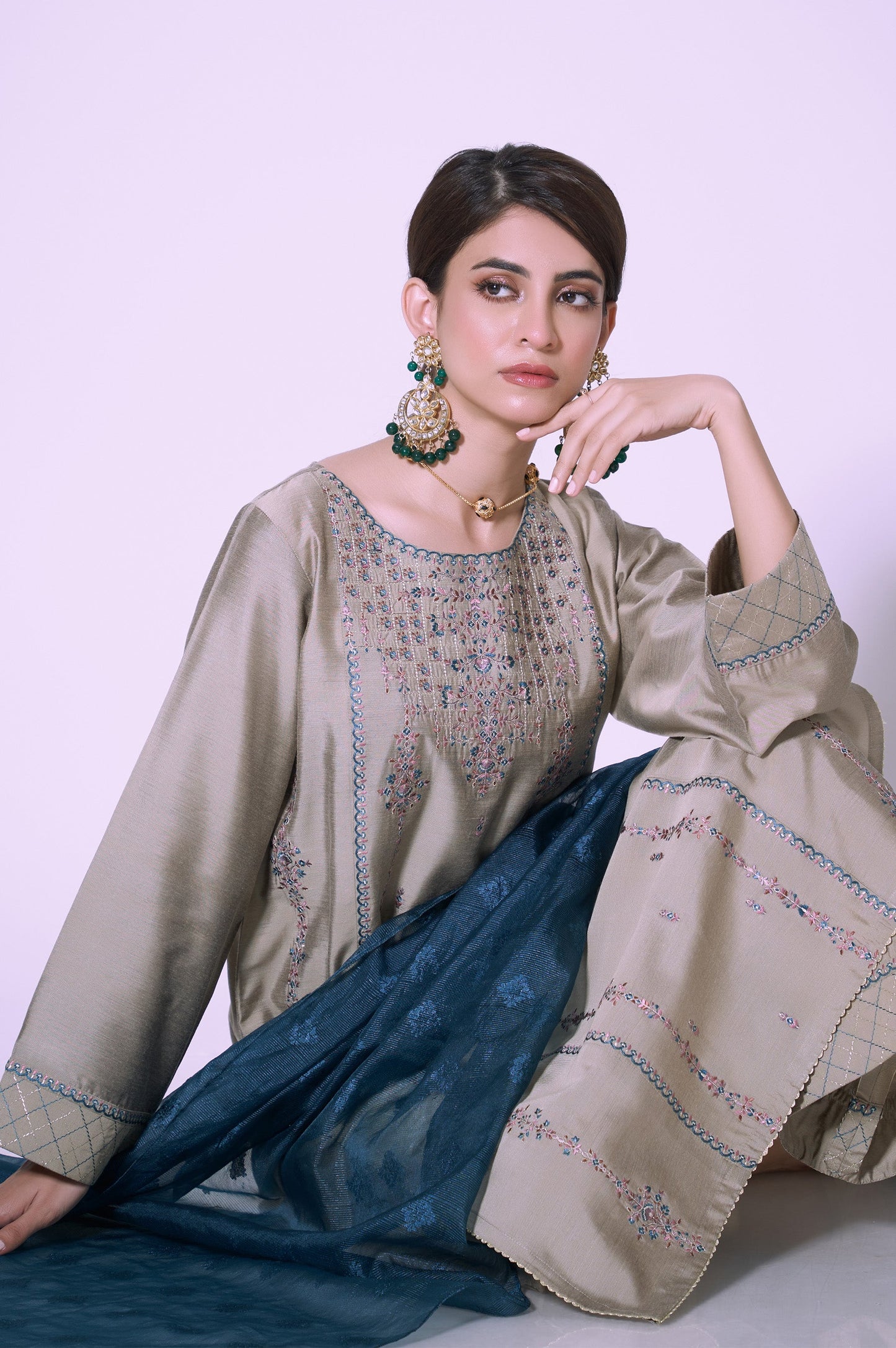 Stitched 3 Piece Cotton Silk Embroidered Outfit