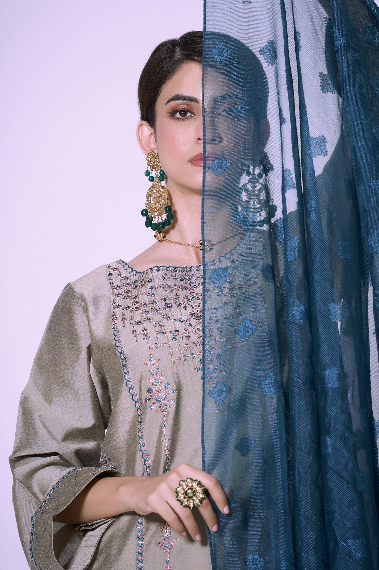 Stitched 3 Piece Cotton Silk Embroidered Outfit