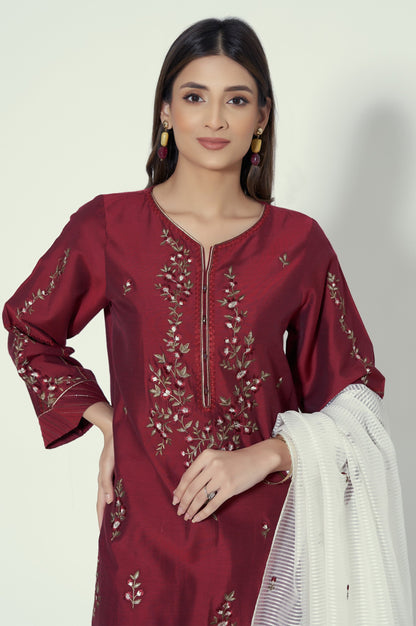 Stitched 3 Piece Cotton silk Embroidered Suit