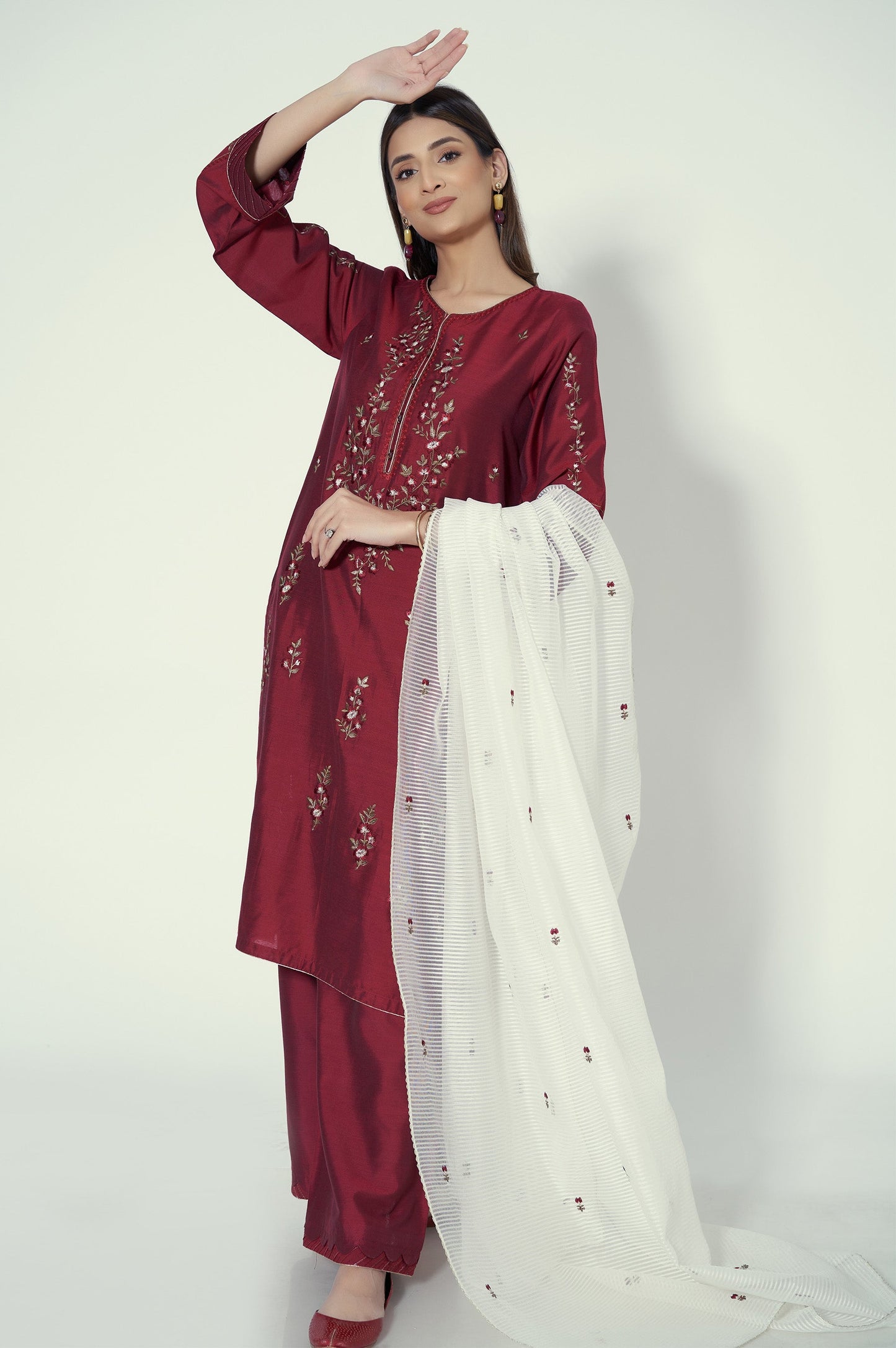 Stitched 3 Piece Cotton silk Embroidered Suit