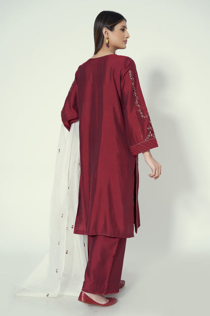 Stitched 3 Piece Cotton silk Embroidered Suit