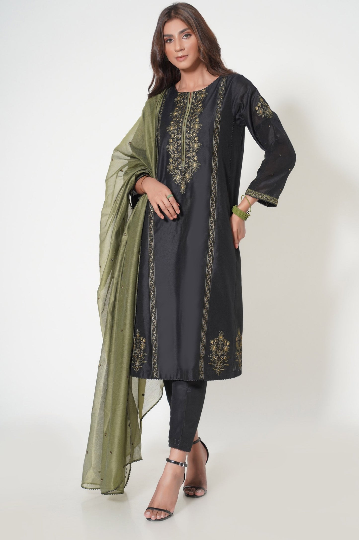 Stitched 3 Piece  Embroidered Cotton Net Outfit