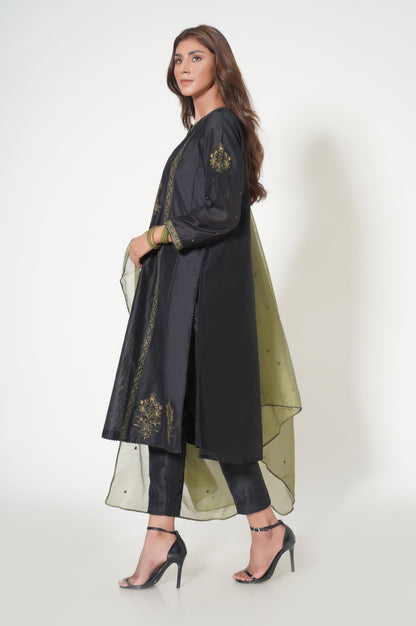 Stitched 3 Piece  Embroidered Cotton Net Outfit