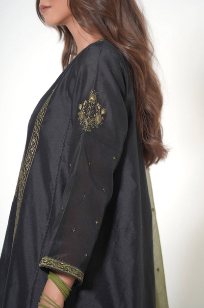 Stitched 3 Piece  Embroidered Cotton Net Outfit